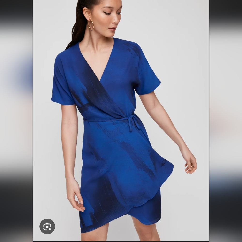 Babaton Blue Asymmetrical Wrap Dress